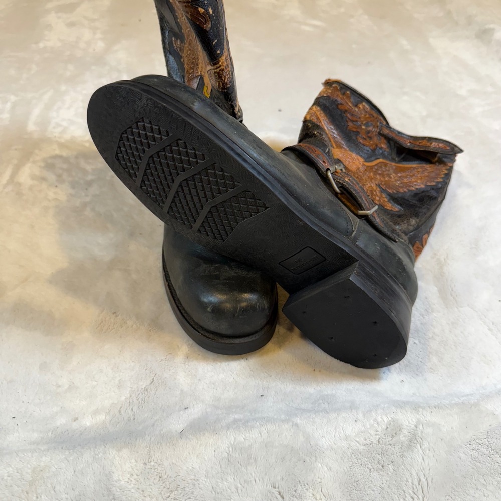 Vintage Mens Black Leather Eagle Star Tooled Motorcycle Boots 11 E 7042 - Picture 7 of 7
